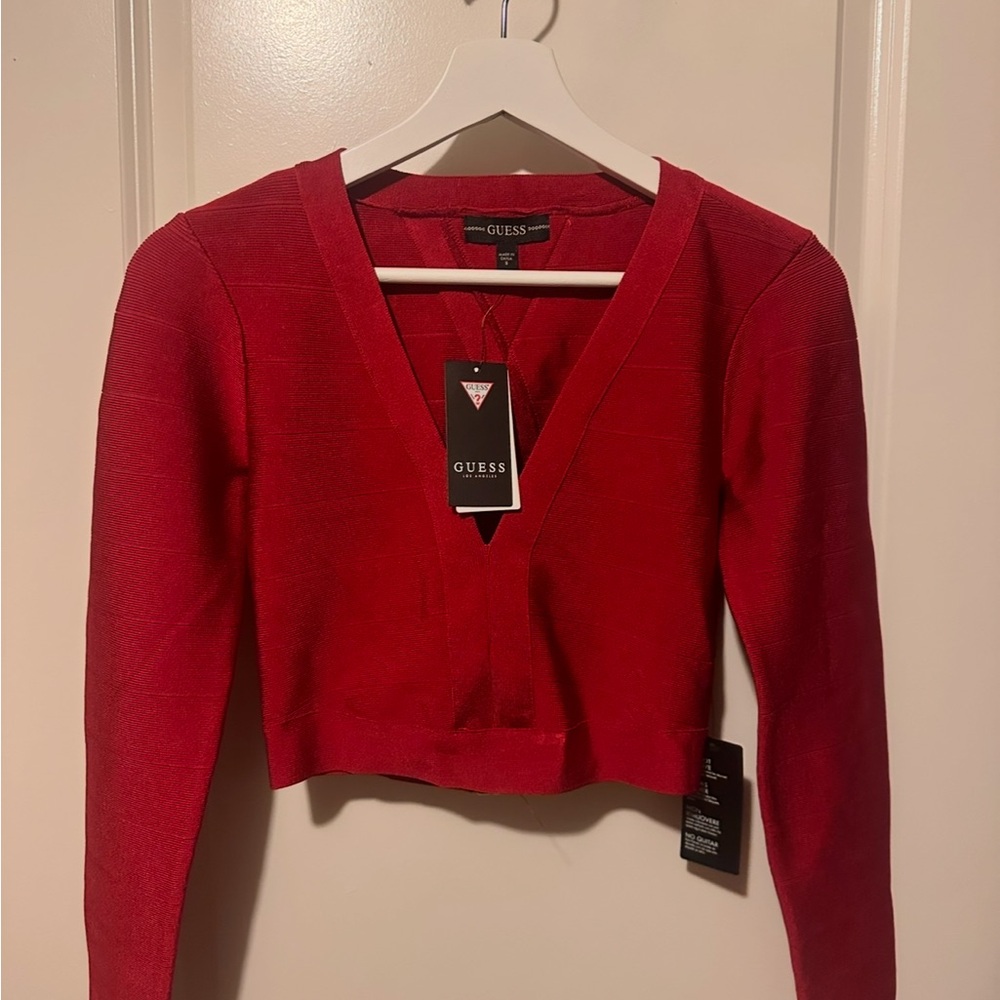 GUESS Red V-Neck Crop Top